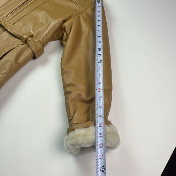 Wilsons Leather Penny Lane Belted Jacket S Y2K Coat Faux Fur Hood Cabincore Boho - Picture 11 of 16